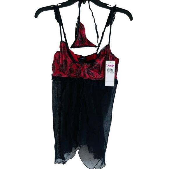 Fantasy Lingerie Babydoll Set with Matching G-String Black Red - Size Medium - Picture 1 of 3